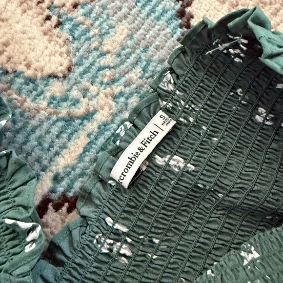 Abercrombie & Fitch Teal Floral Smocked Blouse - Picture 4 of 6